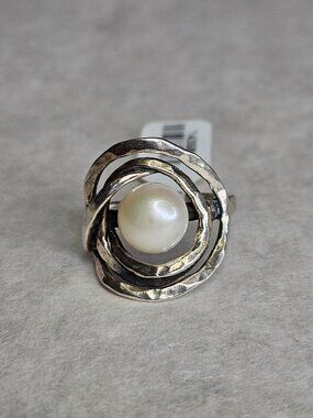 Zuman 925 Sterling Silver Pearl 9mm Swirl Cocktail Ring Size 9.25